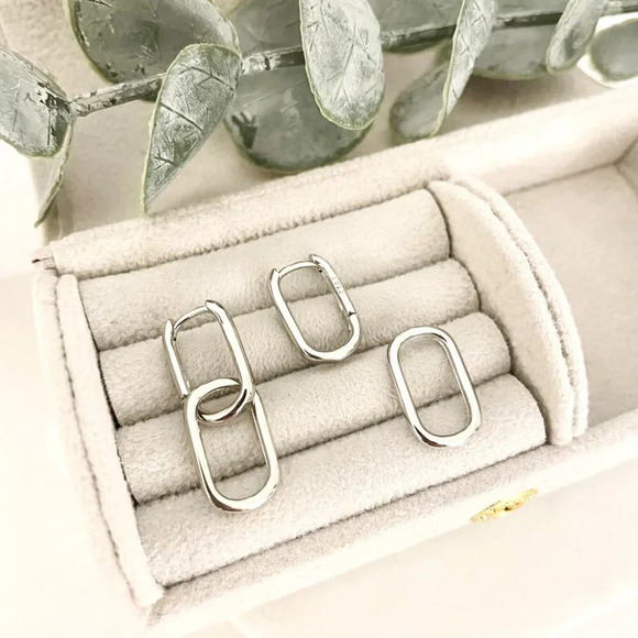 925 Sterling Silver Dangle Chain Link Earrings Dainty Minimalist Hoop Earrings - Picture 3 of 7